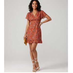Ditsy Floral V-Neck Mini Dress Orange